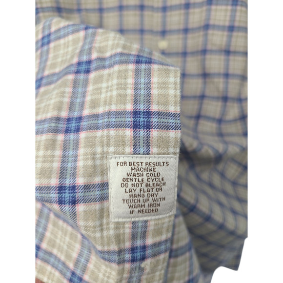 Peter Millar Button Down Shirt Mens XXL Beige Blue Flannel Mountainside Plaid - Picture 4 of 7